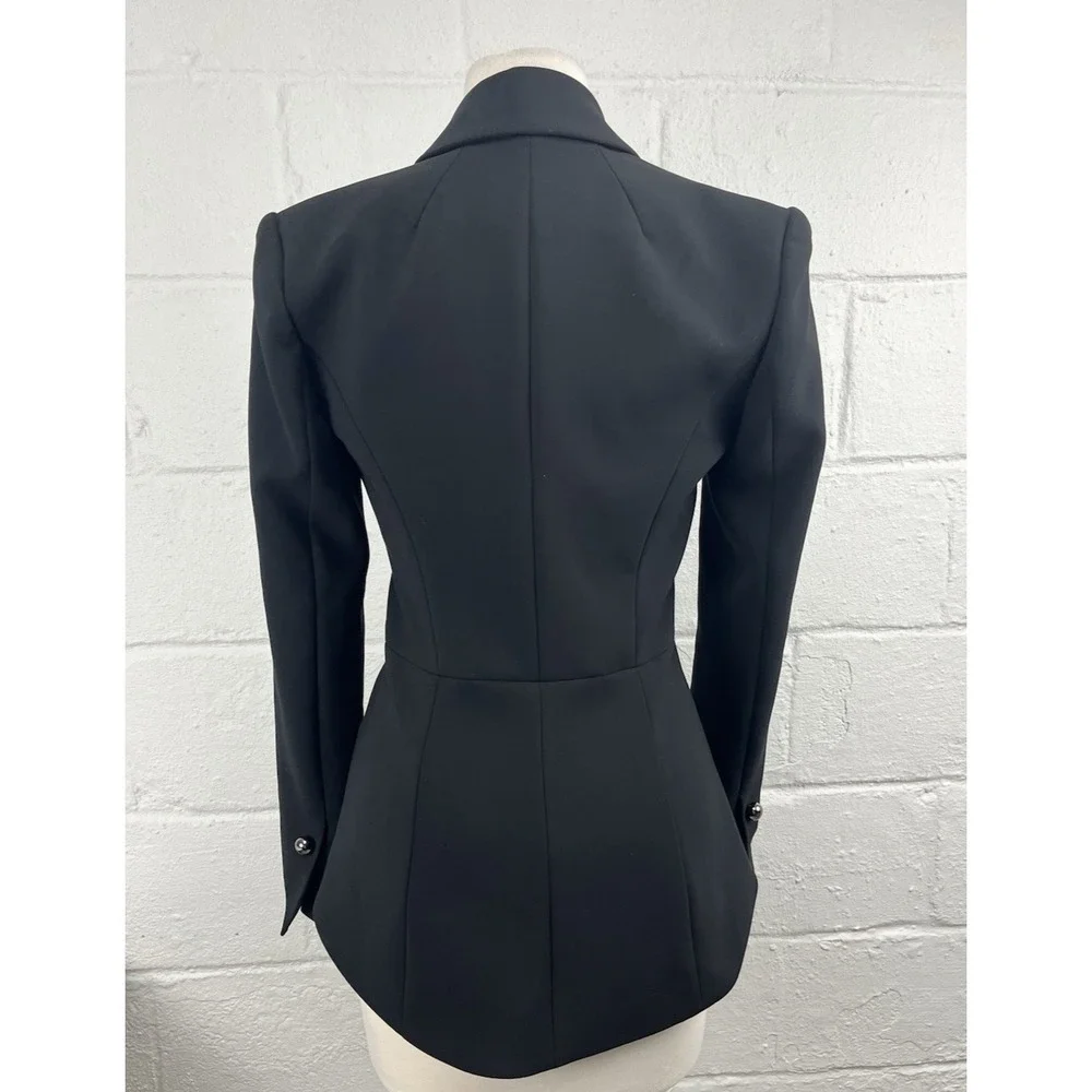 ALEXIS Zipper Blazer Small Black O Ring Structured Jacket Career Interview